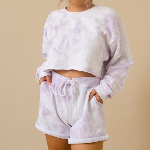 Lavender purple tie dye crop shorts - Picture 3 of 4